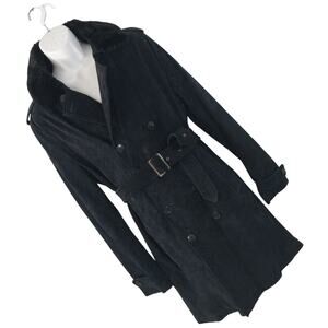 ZARA MAN! LUXE BLACK GENUINE SUEDE LEATHER DOUBLE BREASTED TRENCH COAT! SZ L